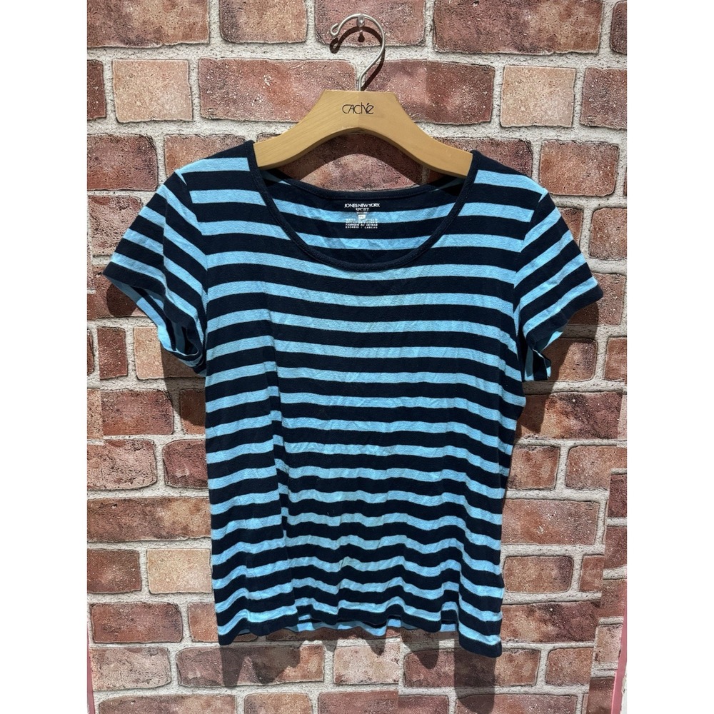 Jones New York Sport T-Shirt Women's Petites Small Blue Striped RoundNeck Cotton